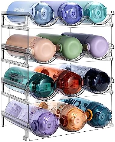Sbosbo Water Bottle Organizer, Stackable Bottle Storage Rack, 4 Pack Water Bottle Holder for Kitchen Fridge Cabinet Organization and Storage, Plastic Wine Rack/Drink Bottle Holder (4 Pack)