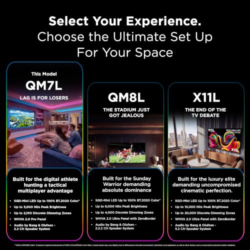 Image of TCL 98 Inch Class QM7L Series | SQD-Mini-LED QLED Smart TV | 98QM7L, 2026 Model | 144Hz | Ultimate Color Ultra Brightness & Contrast | Google AI Bang & Olufsen | Voice Gaming Streaming Television