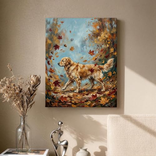 Lienzo decorativo para pared de perro en el otoño dorado: reconecta tu hogar con la naturaleza 2