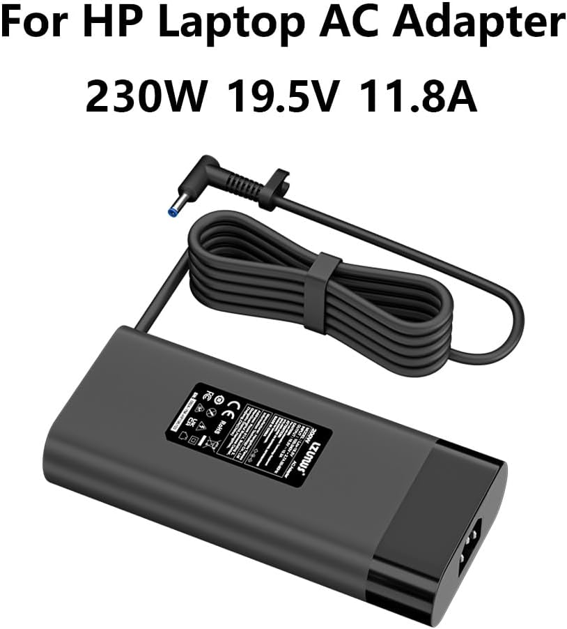 For HP 230W Charger - 19.5V 11.8A Power Supply, 4.5x3.0mm Tip ac Adapter for HP Victus 16 15 OMEN 16 17 Laptop, ZBook Power G10 G9 G8, Compatible with Models 16-s0000, 15-fb1000, 16-b1797nr, 17-cb1000