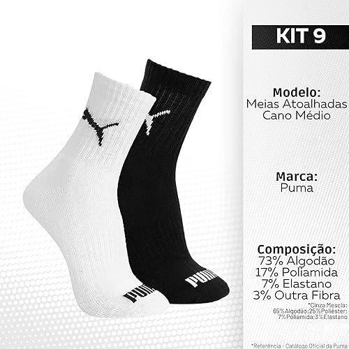 Kit 09 MEIA ESPORTIVA MASCULINA CANO MEDIO - PUMA | KIT - C | 39-43