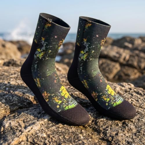 YWMJZEU Snorkel Socks Neoprene Diving Socks Water Shoes Swim Socks Thick 7mm Neoprene Heat Retention Anti Slip Surface Reinforced Seams Comfort suitable for, Camouflage, S 35-36 — view 3
