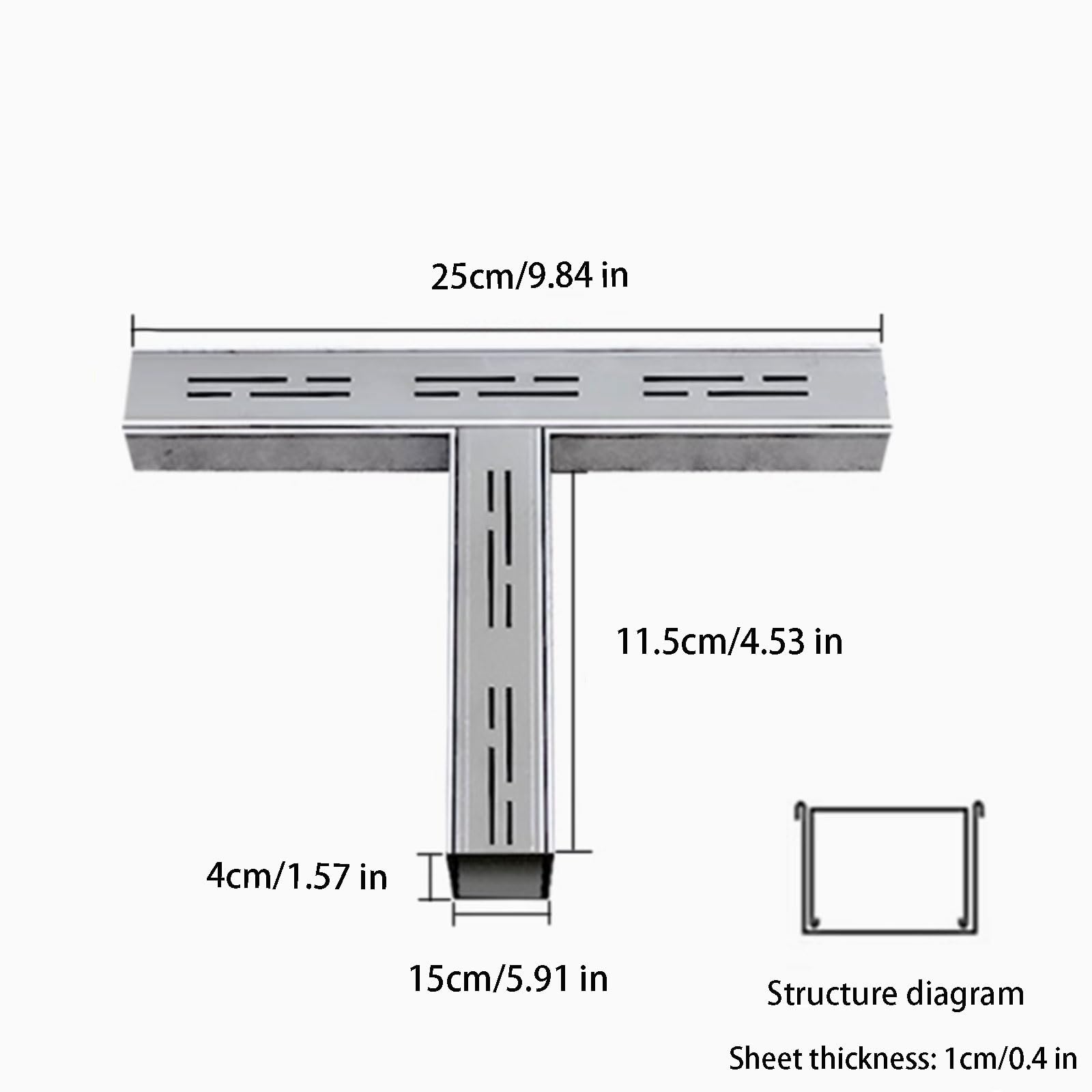 Ruszt odpływowy ze stali nierdzewnej pe T 201 mm liniowy ogrodowy kratka odpływowa wąski kanał odpływowy (15 x 4 x 25 cm) do użytku na zewnątrz