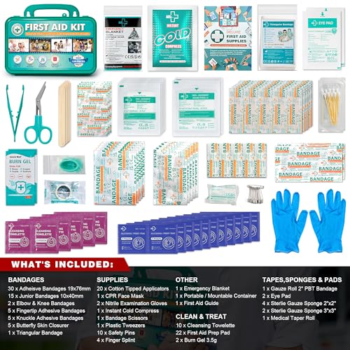 General Medi 150 Pieces Hardcase First Aid Kit - Includes Instant Cold Pack, Emergency Blanket for Travel, Home, Office, Vehicle, Camping, Workplace & Outdoor(Green) - Image 3