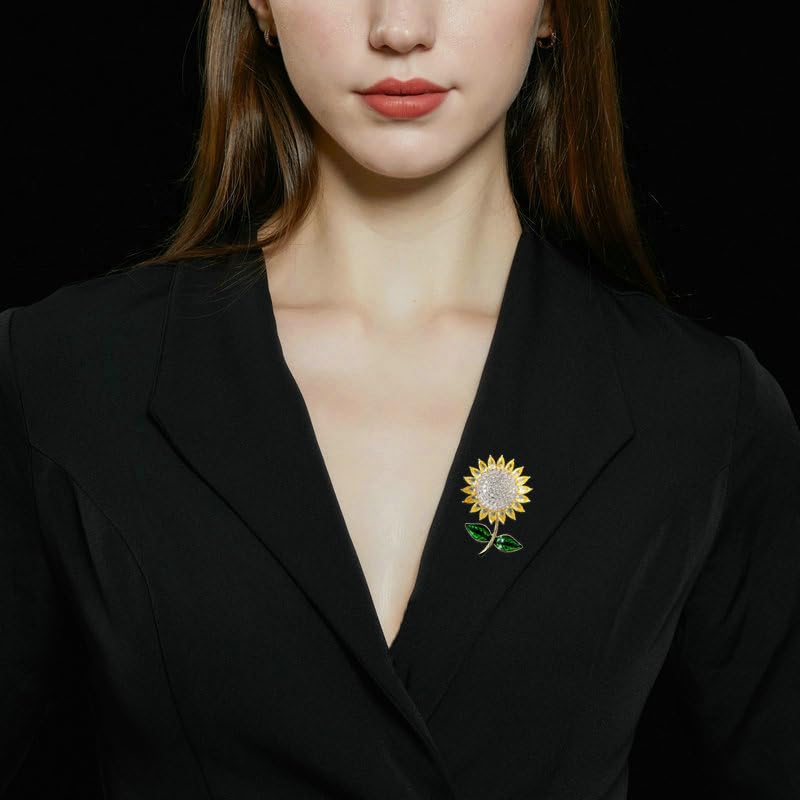 Image of 14K Gold Sunflower Coat Brooches for Women, Suit Cardigan Pin for Stylish Casual Wear, Small Brooch