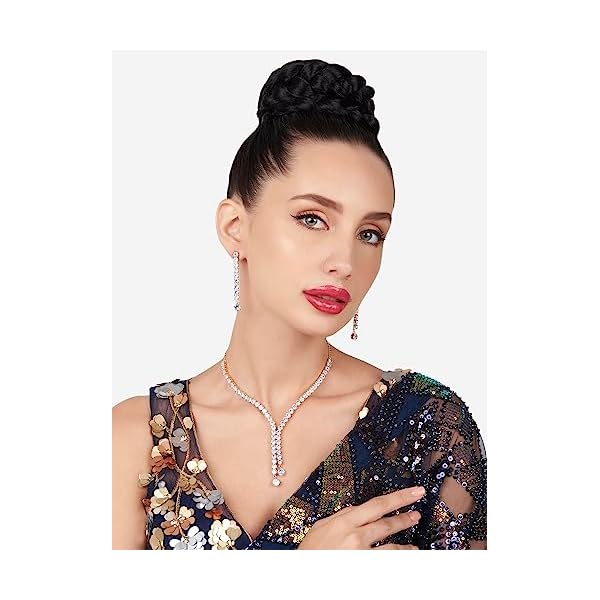 ZAVERI PEARLS Rose Gold Dazzling Cubic Zirconia Contemporary Party Bling Lariat Necklace & Earring Set For Women-ZPFK16146 - Image 5