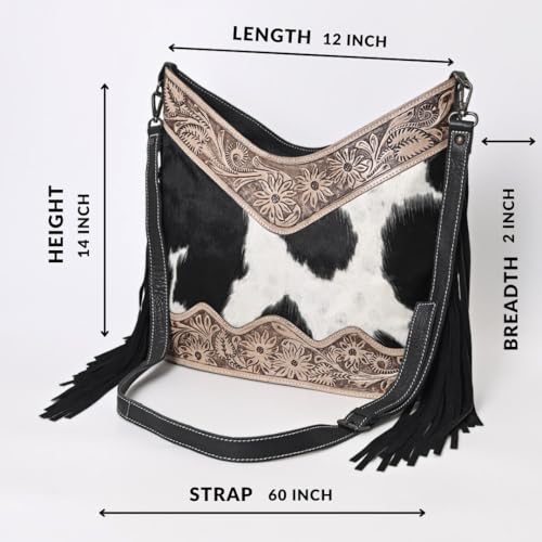 Image of Leather Cross Body Bag Purse for Woman Sling Bag Cowhide Handmade Western Shoulder Bags With Adjustable Strap 12x14 in
