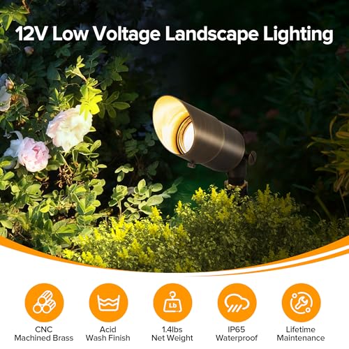 Image of LUTEC Solid Brass Low Voltage Landscape Lighting, 12V Heavy Duty Waterproof Landscape Spotlights, Adjustable Bronze Uplights Outdoor Fixtures for Garden Yard Pathway Tree Without Bulb, 4 Pack