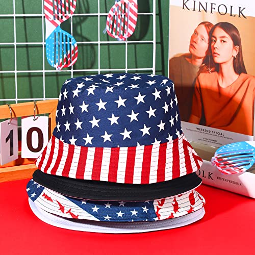 Thenshop 4 Pieces Bucket Hat American Flag And Solid Color Reversible Bucket Hats Double Side Wear Patriotic Bucket Hat Cotton Packable Fisherman Hat Summer Hat For Men Women Labor #TOP7