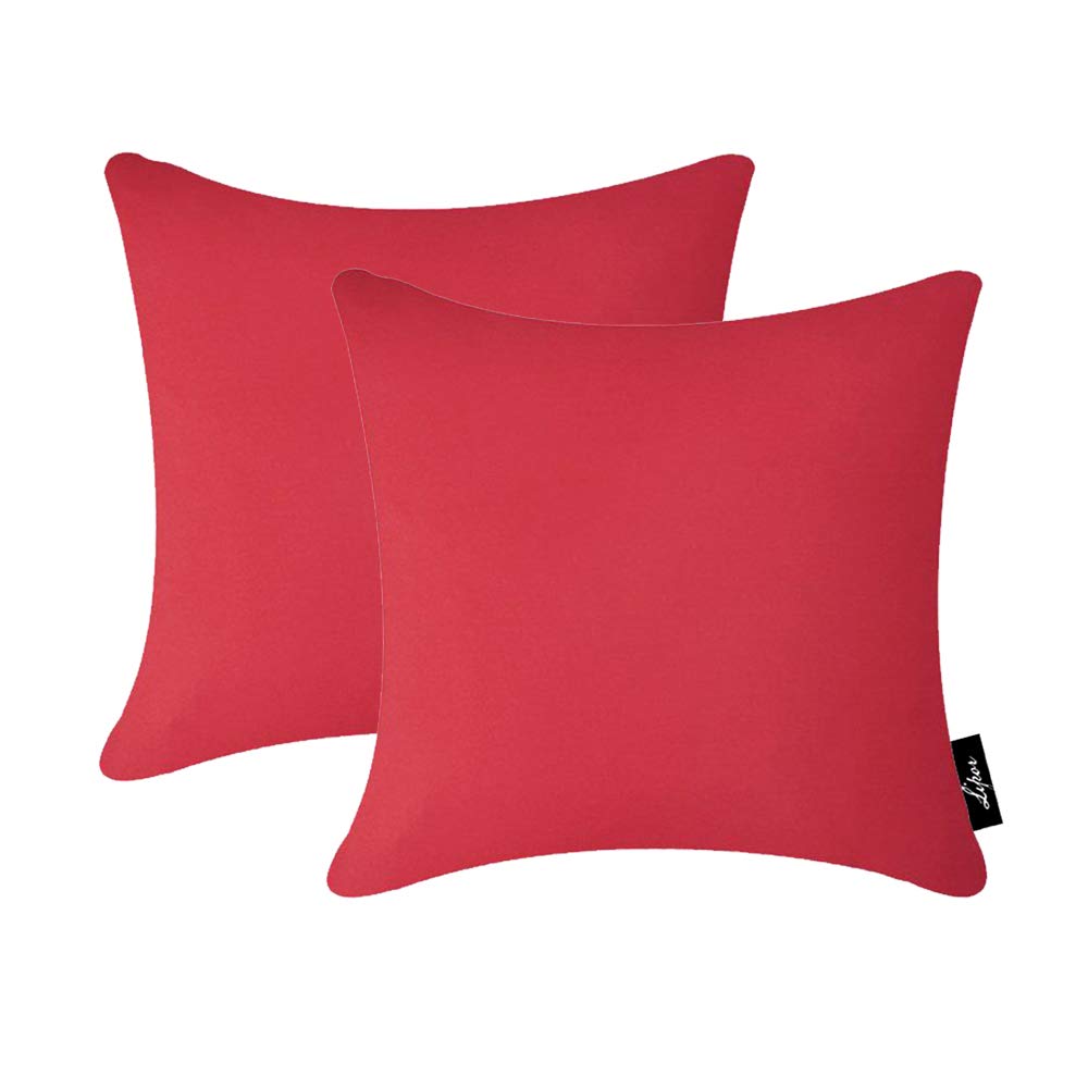 LIPOR Pack of 2 Waterproof Outdoor Pillowcase for Garden Park Tent Couch Camping Square Throw Pillow Cover Decorative Cushion Cover 20"x 20" inch (Rose Red, 20x20)