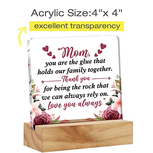 Mom Gift For Mother’s Day Christmas Birthday Thanksgiving, Thank You Mom Gifts Clear Desk Decorative Sign, Mother Keepsake Acrylic Plague With Wooden Stand #TOP1