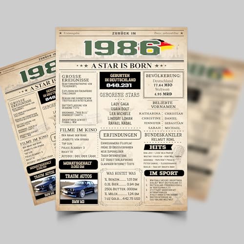 Jubiläumsposter 40 Jahre | Geburtstagskarte 1986 | Geburtstagsgeschenk für Männer und Frauen | Geburtsjahr 1986 | Vintage Poster | Dekoration und Geschenkidee | Zurück in 1986