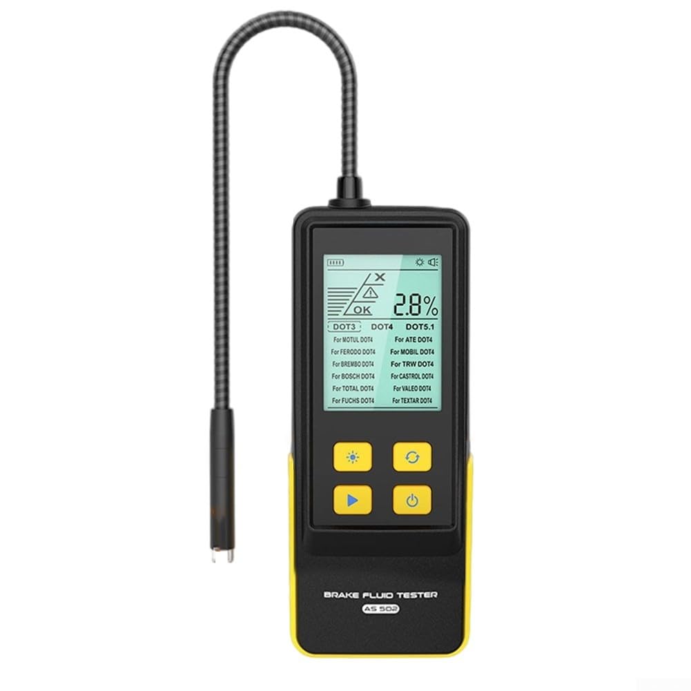 AS502 Tester del liquido dei freni digitale 2 8 pollici display 180 gradi collo di cigno buzzer di avvertimento per DOT 3 4 5.1 auto officina TUEV freni fluidità umidità misuratore