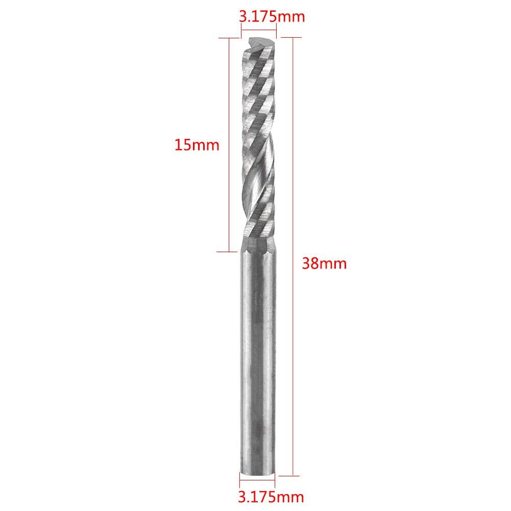 Akozon 10pcs Cortador de Fresador 3.175 * 15 MM Solo Flauta Carburo de Tungsteno End Mills CNC bits para Madera Corte de Acrílico Conjunto