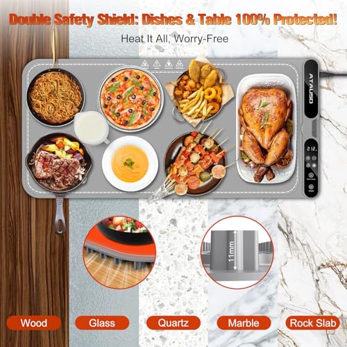 Warming Mat for Food Extra Large, Electric Warming Tray, 15"x31.5" Silicone Heating Mat with 7 Level Adjustable Temp and 8 Hours Timer, Food Warmer for Parties Buffet Home Travel, Dark Gray