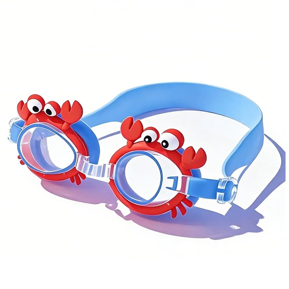 FEIFEI'S BOW Kids Goggles Kids Swimming Goggles Wide View UV Protection Anti-Fog No Leak Children Goggles for Boys Girls 6-14 (Red Crab)