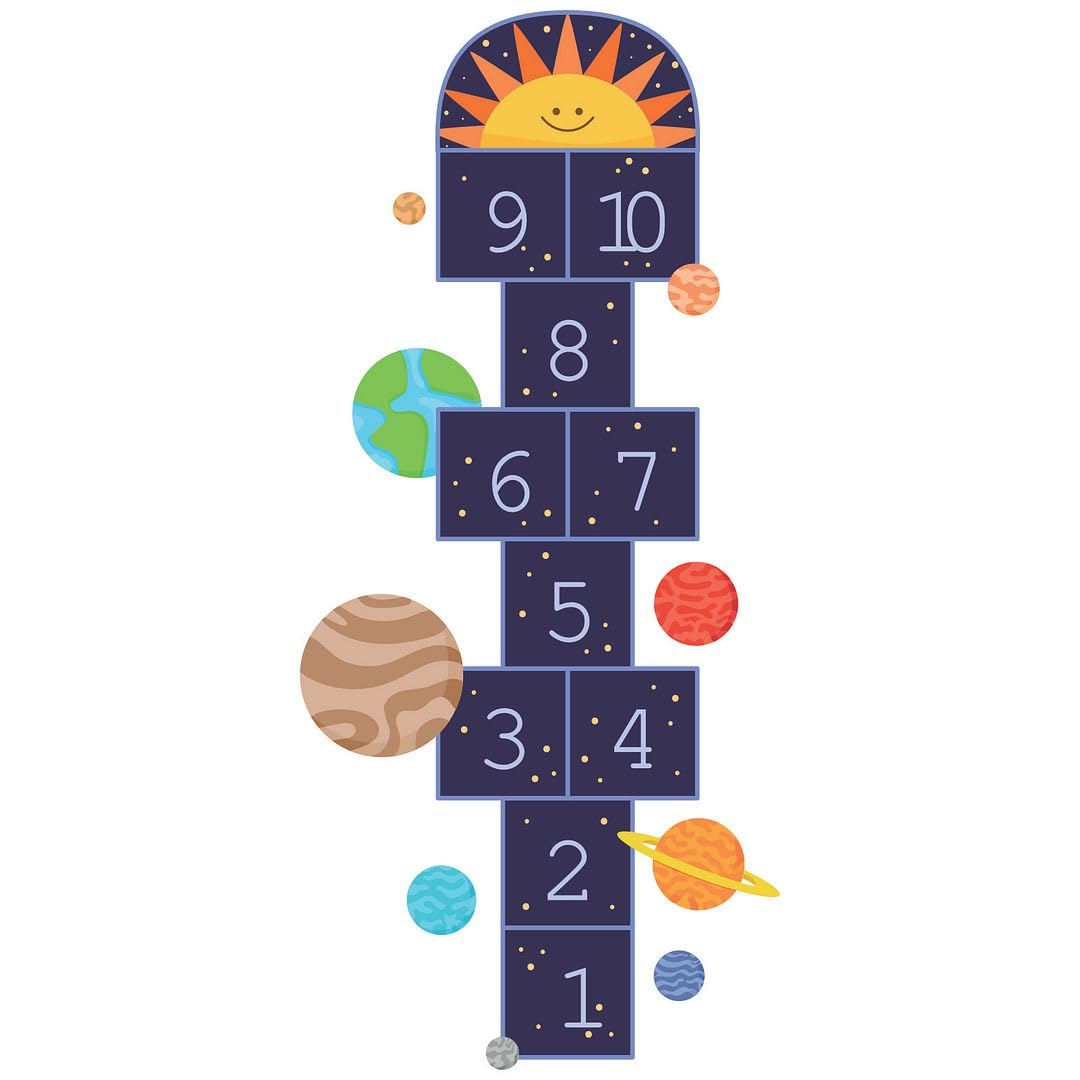 CVANU Kids Hopscotch Sticker – Planet Theme Educational Number Game 1–10, Indoor Jumping Activity Decal for Playroom & Nursery Floor Decoration (46 X 11.5inch)-image-42