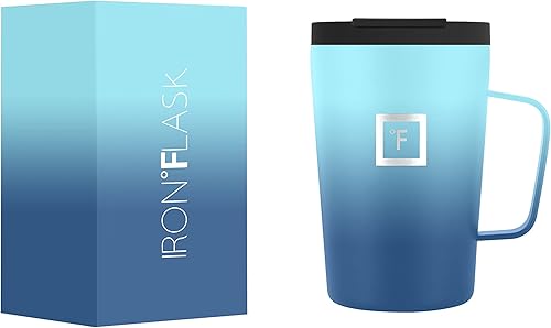 IRON FLASK - Taza para café 2.0 con asa de 12onzas. A prueba de fugas, botella de acero inoxidable moderna con aislamiento al vacío de doble pared,