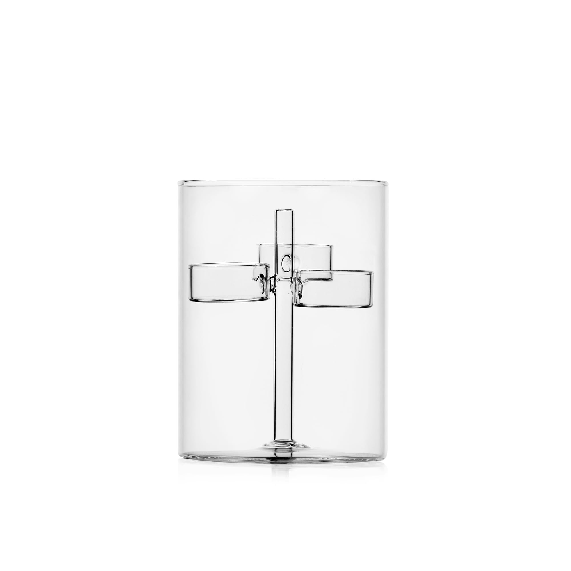 Ichendorf Milano Tealight 3 Candles, Clear, Iris Collection, H15.5 cm, Borosilicate Glass, Handmade