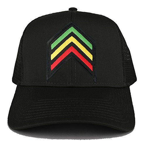Rasta Sergeant RGY Arrow Embroidered Iron on Patch Adjustable Trucker Cap - Black