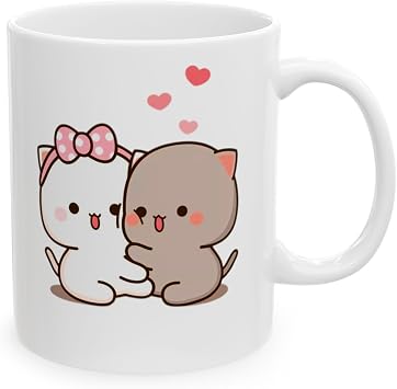 Andii Bubu and Dudu, Goma and Peach Cute Animal Ceramic Mug, Cat Mug Gift for Coffee Lovers, Adorable Gift for Cat Lovers