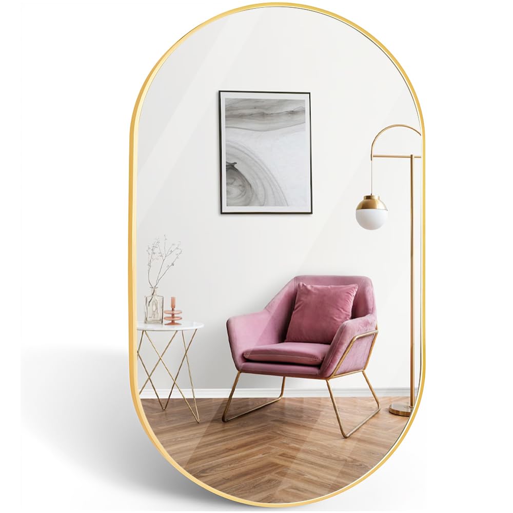 Marctani Ovaler Spiegel mit Metallrahmen - Moderner Wandspiegel oval für Badezimmer und Flur - Dekorativer Spiegel oval für Wohnzimmer und Garderobe