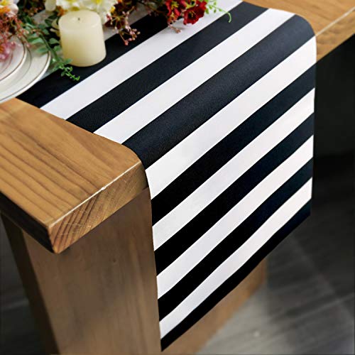 striped table runner polyester, black-and-white rectangle size 12 x 108”
