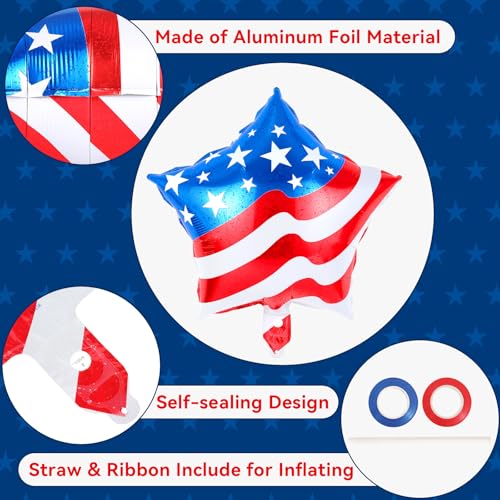 Image of 24 Pcs 4th of July Balloons,American Flag Balloon,Patriotic Party Decorations,18 inch Red White Blue Star Foil Balloon for Independence Day Memorial Day Party Supplies (American Flag Star)