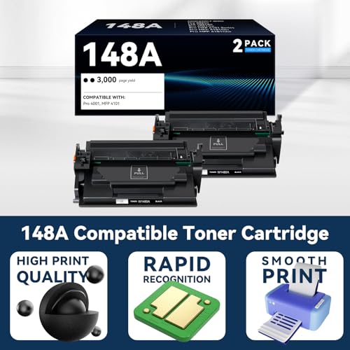 Image of 148A W1480A Black Toner Cartridge Replacement for hp 148A Toner Works with HP Pro 4001n 4001dn 4001dw MFP 4101 4101fdw 4101fdn Printer Ink (with Chip, 2 Pack)
