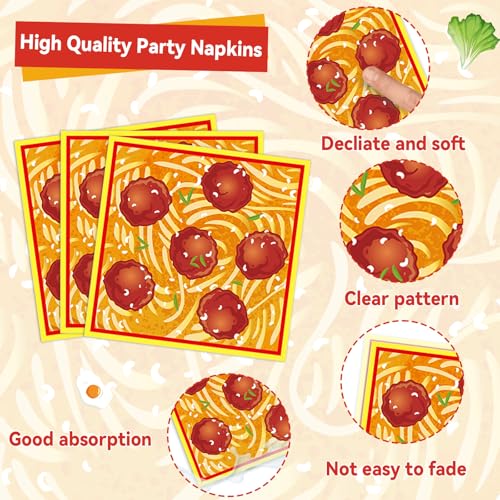 Image of gisgfim 96 Pcs Spaghetti Plates and Napkins Pasta Party Supplies Tomato Meatball Birthday Party Paper Tableware Set Pasta Theme Decorations Favors for Family Gathering Dining for 24 Guests