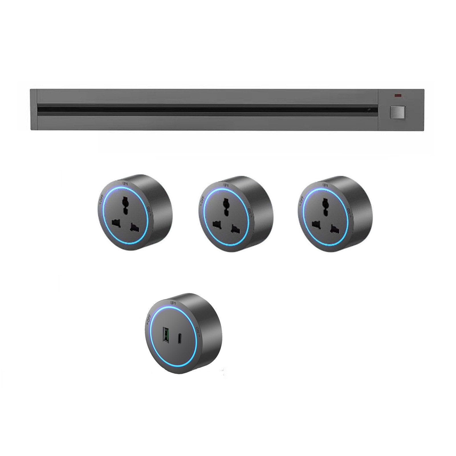 Power Strips Movable Track Power Outlet with Waterproof, 32A/8000W Heavy Duty Aluminum Alloy for Home/Office/Commercial Use(Gray,50CM)