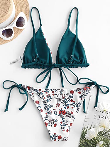Image of ZAFUL Women's Triangle Bikini Floral String Bikini Set Two Piece Swimsuit Bathing Suits