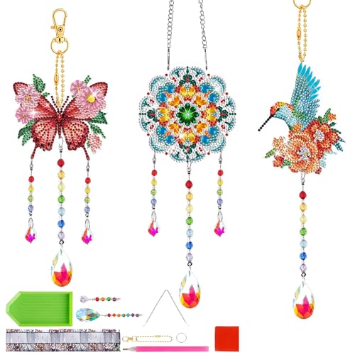 3 Stück Windspiel Bastelset, Kristall-Diamant-Malerei-Windspiel, Sonnenfänger Kristalle Zum Aufhängen, DIY-Bastelset Sonnenlichtfänger, Fensterdekoration, Festliches Geschenk, Geburtstagsgeschenk