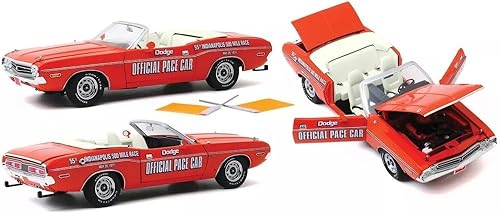 Miniatura 2 de Greenlight 13569 1971 Dodge Challenger Convertible 55th Indianapolis 500 Mile Race Dodge - Coche oficial de ritmo con banderas naranjas escala 1:18