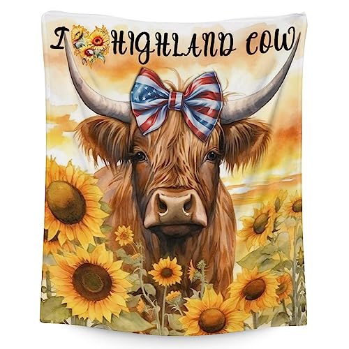Mercuryelf Highland Cow Throw Blanket - Soft, Fuzzy & Warm - 50x60 Inches Flannel Blankets for Living Room, Sofa - Colorful Rustic Throws Gift for Teens