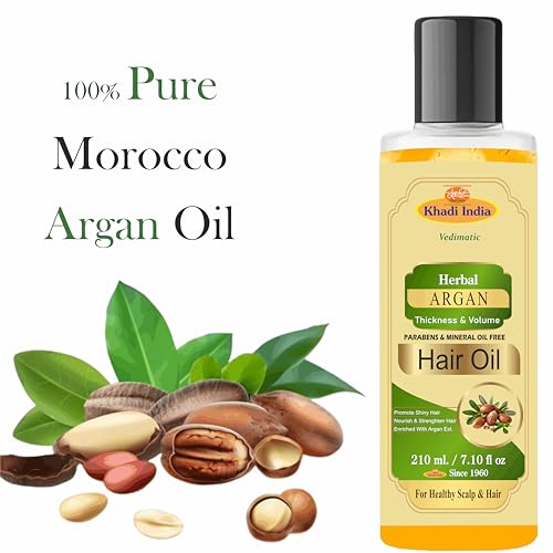 Image of Khadi Herbal Natural Moroccan Argan Hair Oil | Hair Oil for Frizzy & Unmanageable Hair | Oil that helps hair regain its shine| Suitable for All Hair Types (Pack Of 2-420 ml)