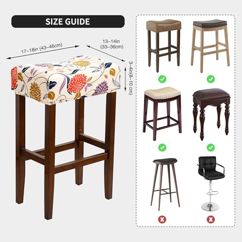 Image of Waterproof Bar Stool Covers Set of 4 Rectangle Floral Stretchable Backless Barstool Seat Cover Counter Bar Stool Slipcovers 18x14inch Washable