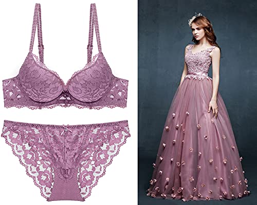 Image of UNITRUST Designer Women's Bra and Panty Set Lace Push Up Solid Lingerie Set
