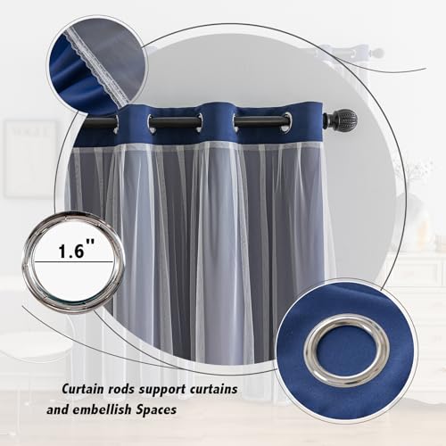 Image of Anytime Double Layer Blackout Curtains 2 Panels,52Wx120L,Navy Blue | Sheer And Fabric Window Drapes Grommet Top Solid Color Bedroom Living Room Home Decor