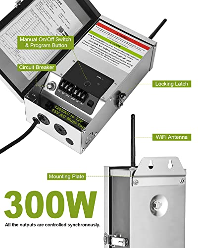 Suraielec 300W Wi-Fi Landscape Lighting Transformer, 120V To 12V 15V Ac Output, Smart Low Voltage Landscape Transformer For Indoor Outdoor Use, Work With Alexa And Google Assistant, Stainless Steel #TOP2