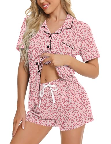 Image of SWOMOG Womens Button Down Pajamas Set Short Sleeve Sleepwear Bride Soft Pj Lounge Sets XS-3XL