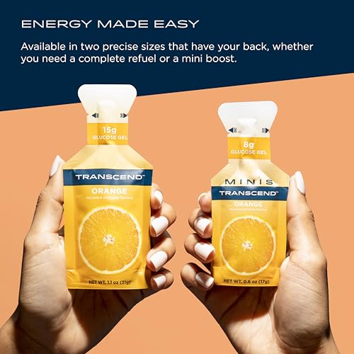 Transcend Foods Orange Gels (1.1 oz, Pack of 100) Fast-Acting Carb Gel Orange Flavor – Caffeine Free, Gluten Free