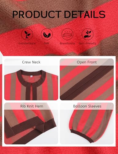 Women's Casual Loose Fit Striped Cardigan Long Balloon Sleeves Open Front Knit Sweater3