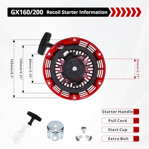 DYC Pull Start Recoil Starter Assembly with Start Cup for Honda GX120/GX140/GX160/GX200 4.0/5.5/6.5HP Engines, Lawn Mower, Pressure Washer, Pump, Generator, Replaces 28400-ZH8-013YA (Steel Rod Pawls)