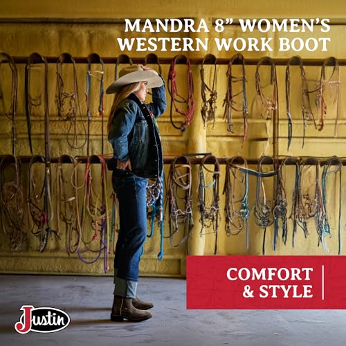 Justin Mandra 8” Western Boots for Women - Durable Cowhide Leather Square Toe Cowgirl Boots with Vivid Stitching, J-Flex Comfort & Non-Slip Outsoles2