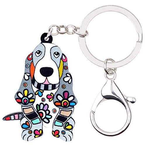 WEVENI Alloy Acrylic Basset Hound Keychain Pet Dog Key Ring Enamel Charms Jewelry For Women Girls Bag Car Wallet