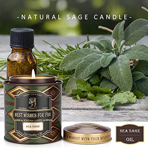 Sage Candles For Cleansing House, Banishes Negative Energy, Sage Smudge Scented Candles For Meditation, 10 Oz Jar Candle For Home Scented, 70 Hours Lasting, Aromatherapy Soy Candle Gifts For Women #TOP3