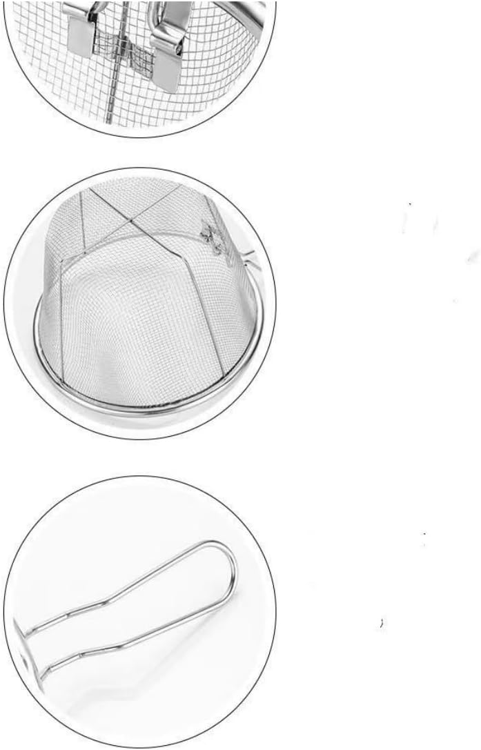 2 Pack Collapsible Deep Fryer Stainless Steel Deep Fry Basket with Foldable Handle, Fry Chips Baskets Round Wire Mesh Basket with Folding Handle for Kitchen Frying Pasta Spaghetti Silver