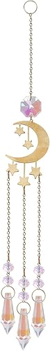 Miniatura 6 de Atrapasoles de cristal con dije de prismas de estrella de bola hecho a mano con media luna, adorno colgante de metal para fiestas, ventanas,