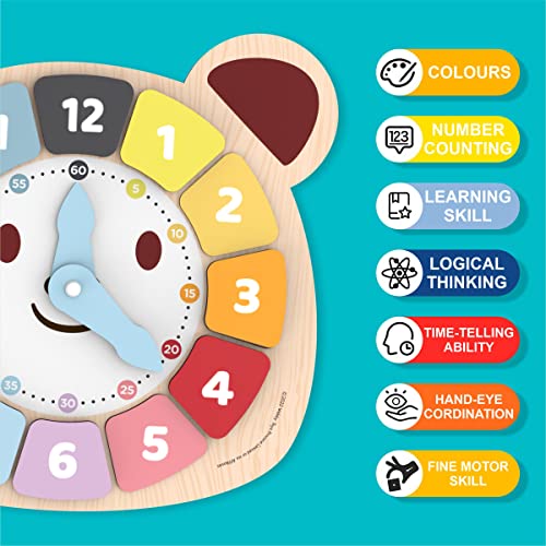 Image of Webby Bear Colors Clock | Early Learning Toy | Time Learning | Educational Learning Clock Toy - Wooden Clock | Lovely Shapes - Cognitive Toy for Kids